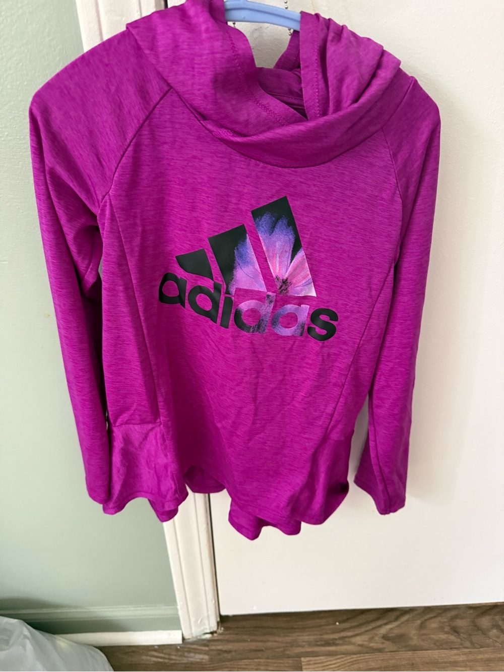 adidas Girls' Bright Magenta Pullover Hoodie with Floral Logo